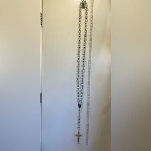 Long Beaded Rosary Necklace with Gold-Tone Crucifix